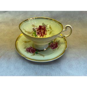 Old Royal Teacup Saucer Set Vintage Bone China England Green Red Roses